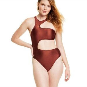 Women's Asymmetrical Metallic Cut Out High Leg One Piece Swimsuit Fe noel target
